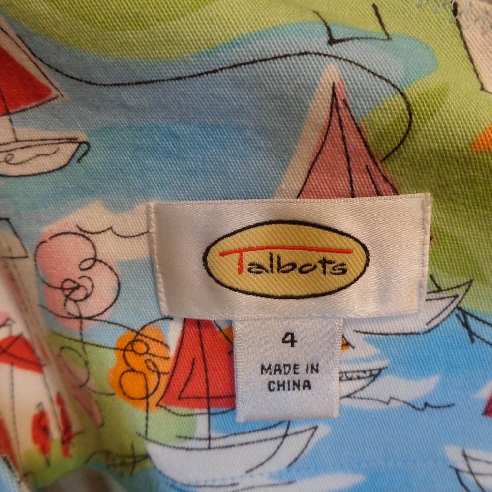 TALBOTS V-Neck Sailboat beach town sleeveless sheath dress V-Back sz 4 - Picture 6 of 6
